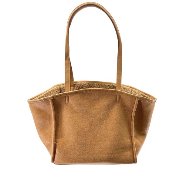 Neiman Marcus reversible sherpa tote bag purse with makeup bag brown soft - Picture 1 of 9